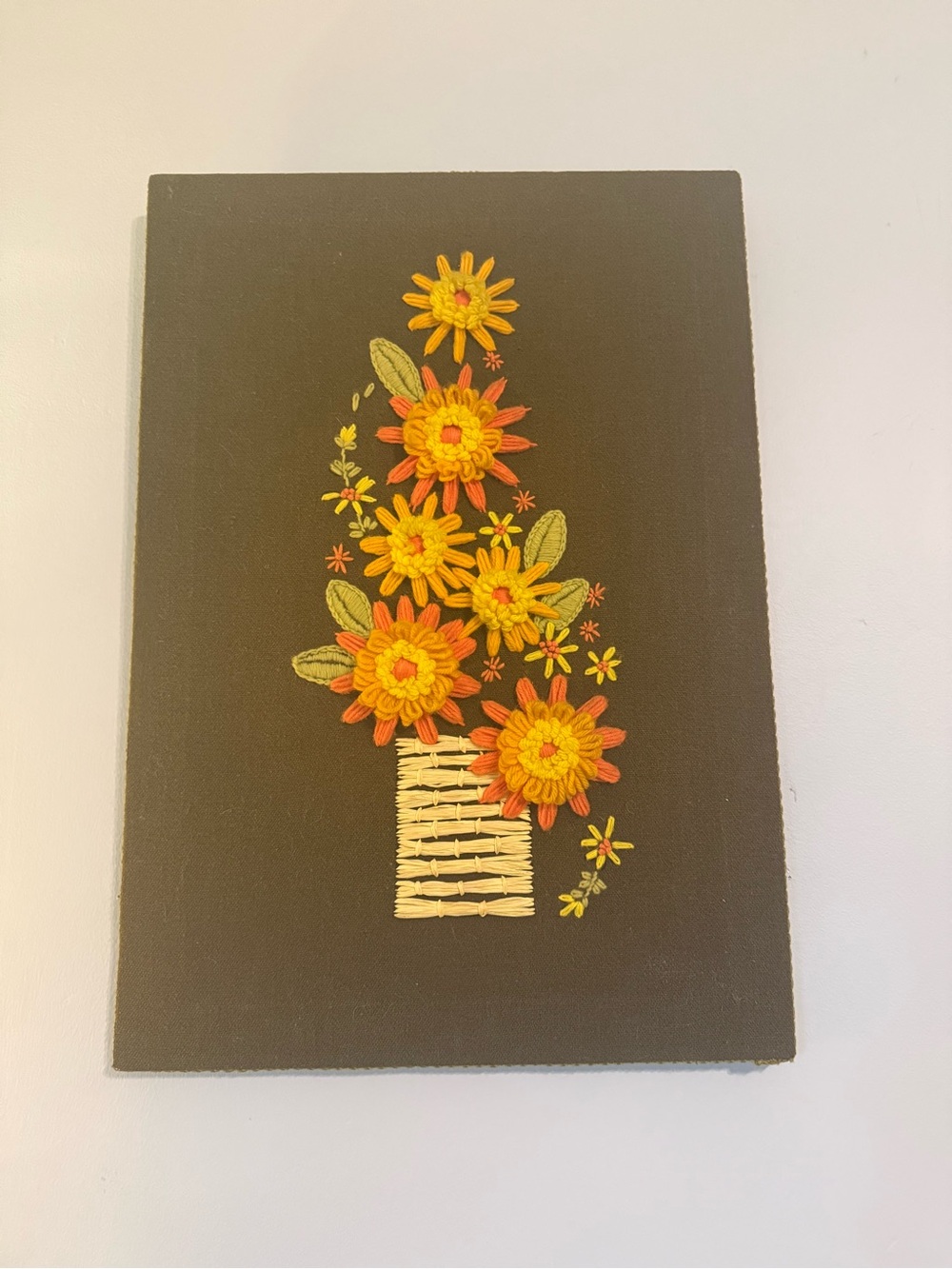 1970’s Vintage Needlepoint Artwork Textured Midcentury Floral 3D Wall Hanging